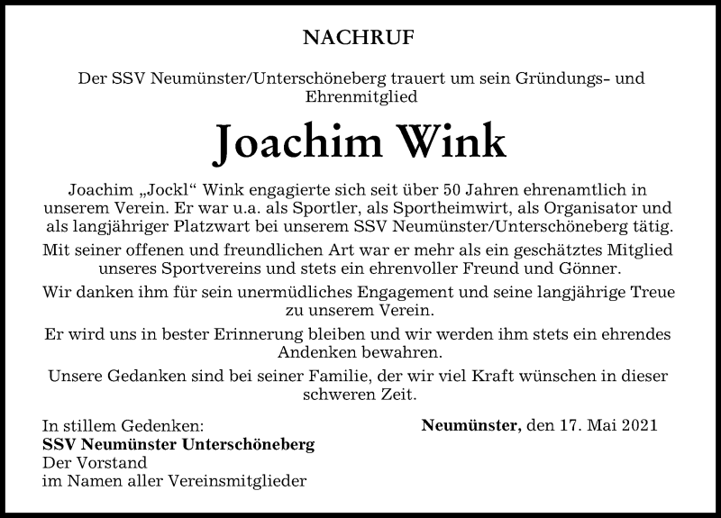 Traueranzeige von Joachim Wink von Augsburg-Land