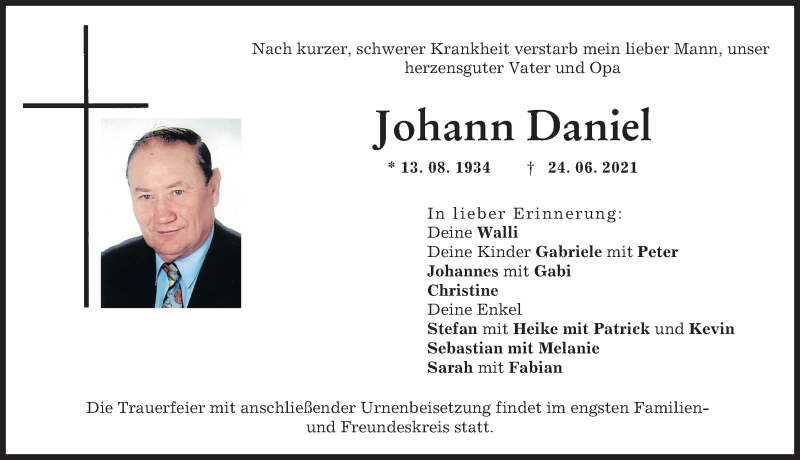 Traueranzeige von Johann Daniel von Wertinger Zeitung