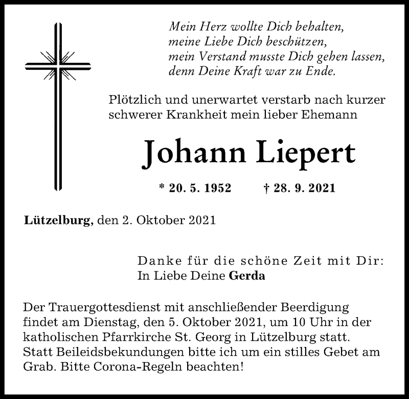 Traueranzeigen von Johann Liepert | Augsburger Allgemeine Zeitung