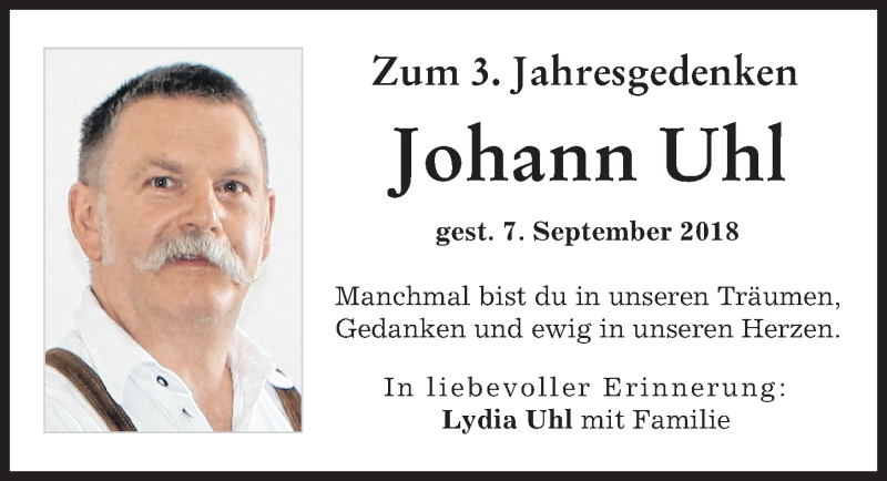 Traueranzeige von Johann Uhl von Donau Zeitung