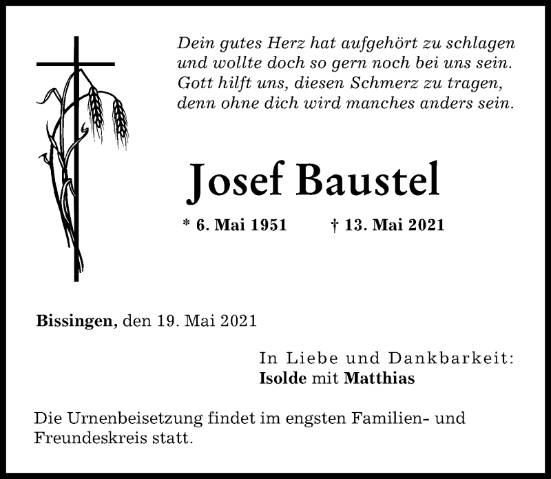 Traueranzeige von Josef Baustel von Donau Zeitung