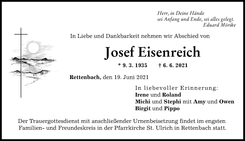 Traueranzeige von Josef Eisenreich von Günzburger Zeitung