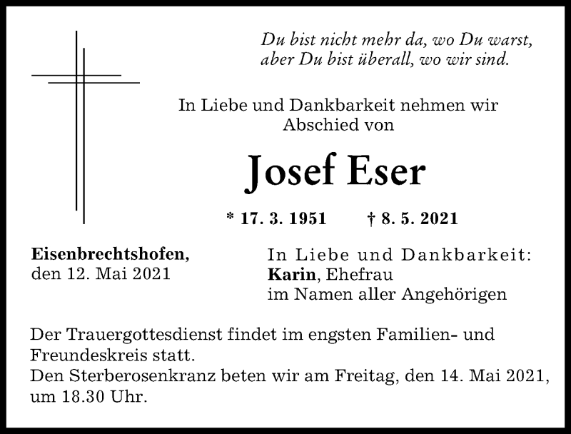 Traueranzeige von Josef Eser von Augsburg-Land