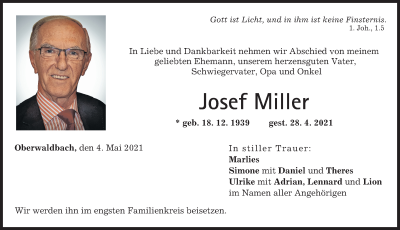 Traueranzeige von Josef Miller von Günzburger Zeitung