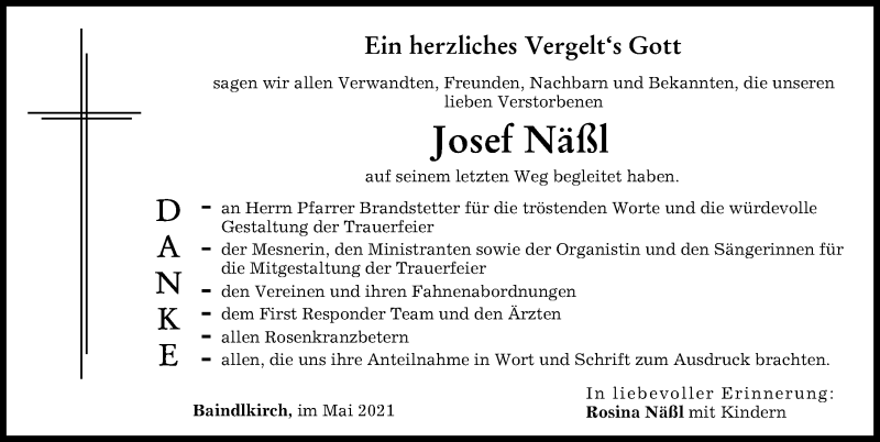 Traueranzeige von Josef Näßl von Friedberger Allgemeine