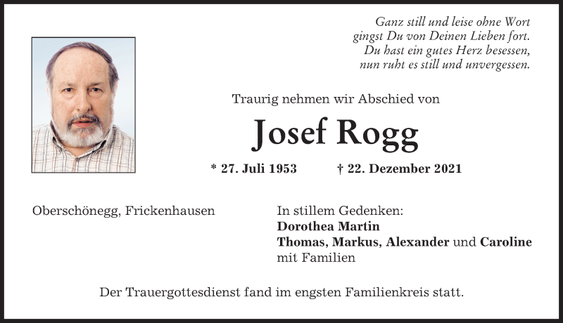 Traueranzeige von Josef Rogg von Illertisser Zeitung