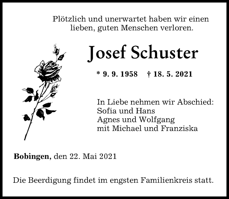 Traueranzeige von Josef Schuster von Augsburger Allgemeine