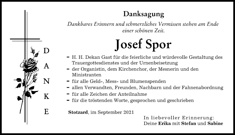 Traueranzeige von Josef Spor von Aichacher Nachrichten