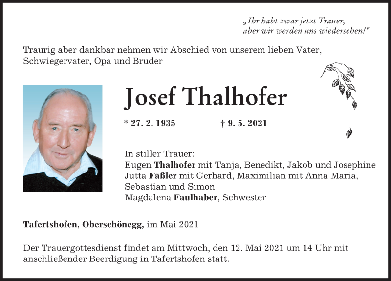 Traueranzeige von Josef Thalhofer von Illertisser Zeitung