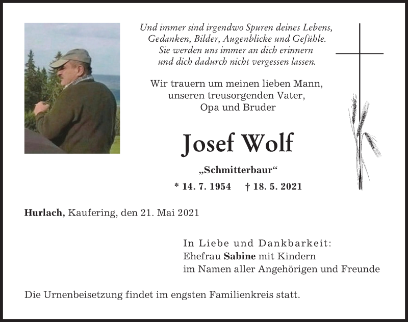 Traueranzeige von Josef Wolf von Schwabmünchner Allgemeine