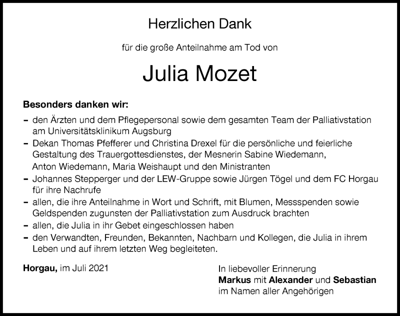 Traueranzeige von Julia Mozet von Augsburger Allgemeine