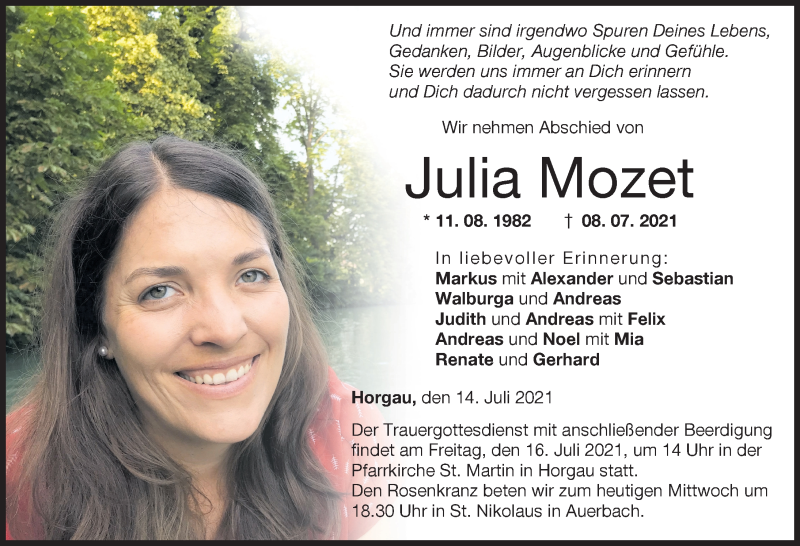 Traueranzeige von Julia Mozet von Augsburger Allgemeine