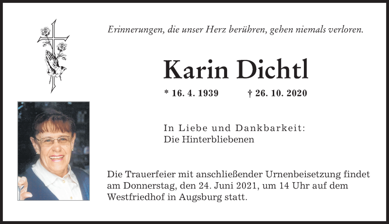 Traueranzeige von Karin Dichtl von Augsburger Allgemeine