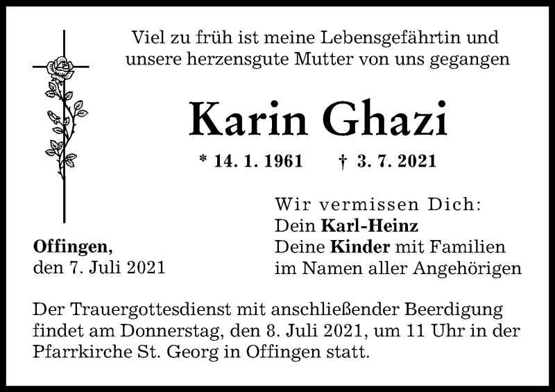 Traueranzeige von Karin Ghazi von Günzburger Zeitung