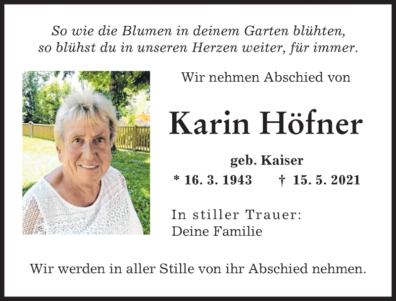 Traueranzeige von Karin Höfner von Augsburger Allgemeine