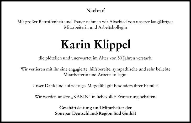 Traueranzeige von Karin Klippel von Augsburger Allgemeine