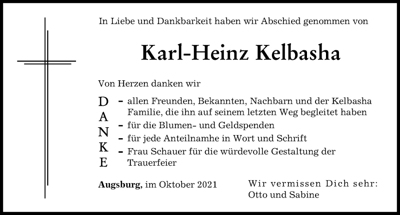 Traueranzeige von Karl-Heinz Kelbasha von Augsburger Allgemeine