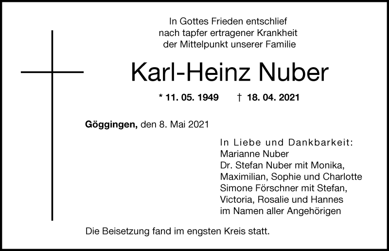 Traueranzeige von Karl-Heinz Nuber von Wertinger Zeitung, Augsburger Allgemeine