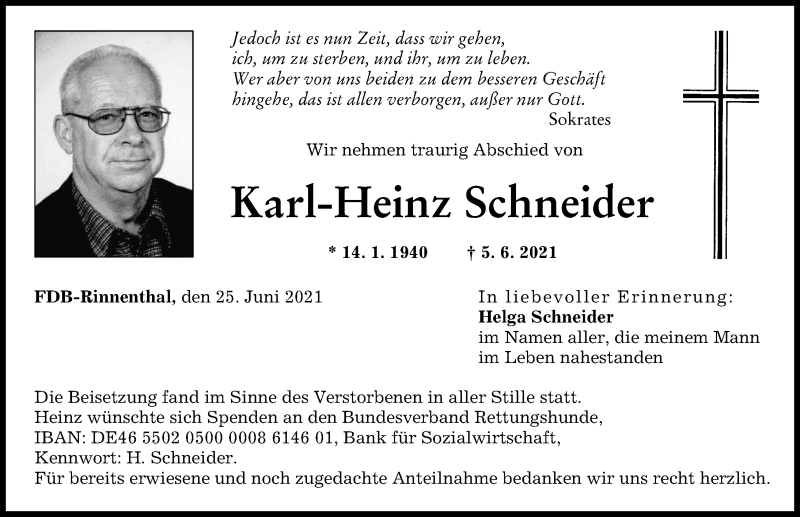 Traueranzeige von Karl-Heinz Schneider von Augsburger Allgemeine