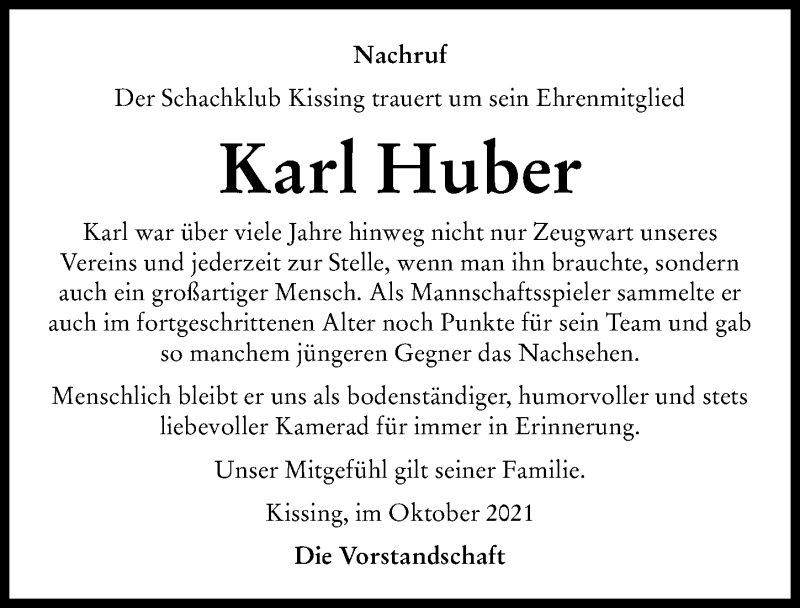 Traueranzeigen Von Karl Huber Augsburger Allgemeine Zeitung