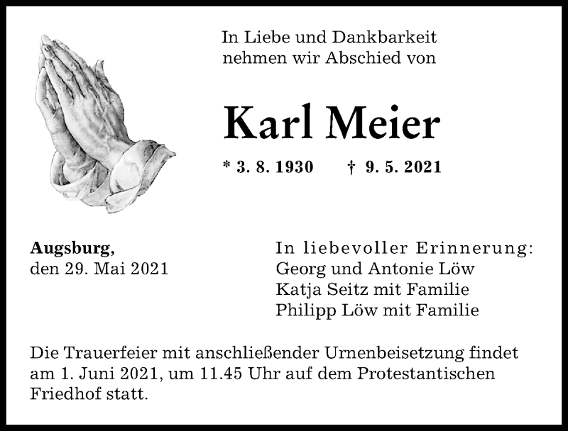 Traueranzeige von Karl Meier von Augsburger Allgemeine