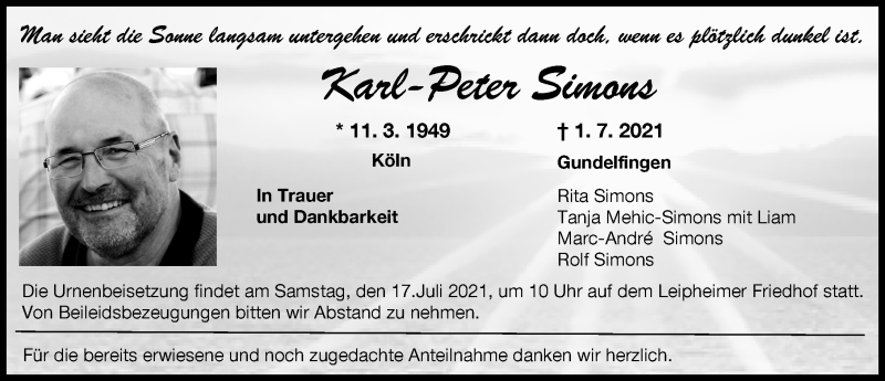 Traueranzeige von Karl-Peter Simons von Günzburger Zeitung