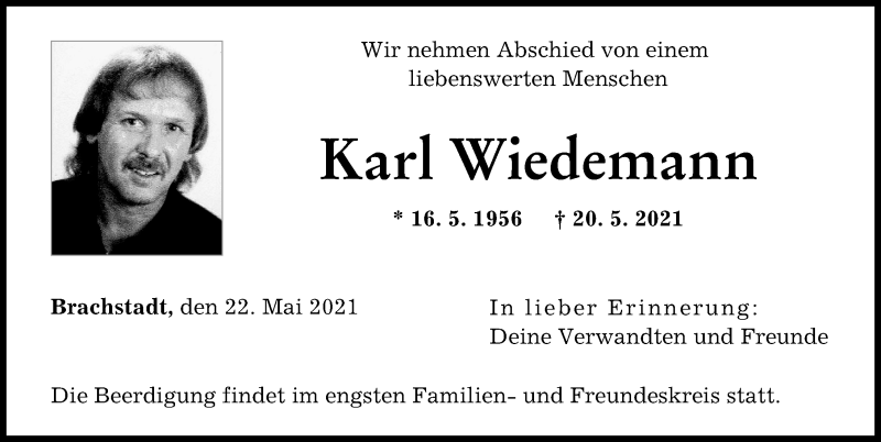 Traueranzeige von Karl Wiedemann von Donauwörther Zeitung