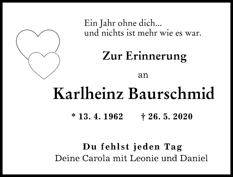 Traueranzeige von Karlheinz Baurschmid von Augsburger Allgemeine