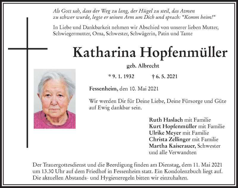 Traueranzeige von Katharina Hopfenmüller von Rieser Nachrichten