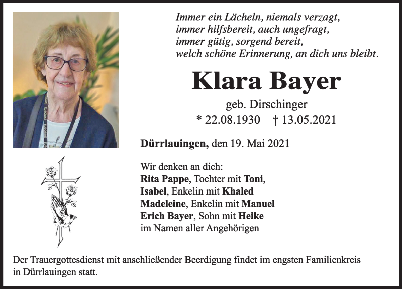 Traueranzeige von Klara Bayer von Günzburger Zeitung