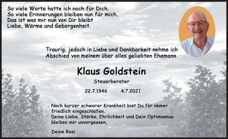 Traueranzeige von Klaus Goldstein von Augsburger Allgemeine