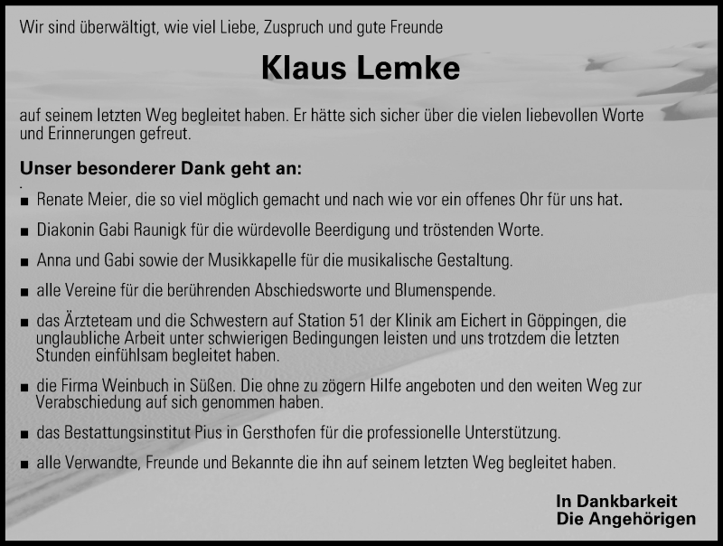  Traueranzeige für Klaus Lemke vom 30.06.2021 aus Augsburger Allgemeine