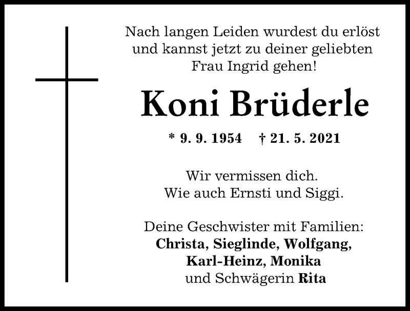 Traueranzeige von Koni Brüderle von Neuburger Rundschau