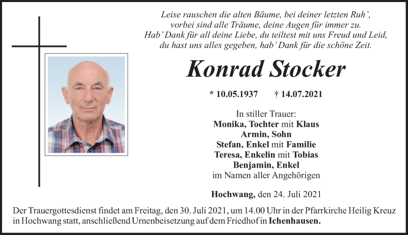 Traueranzeige von Konrad Stocker von Günzburger Zeitung