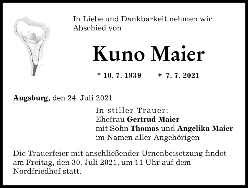 Traueranzeige von Kuno Maier von Augsburger Allgemeine