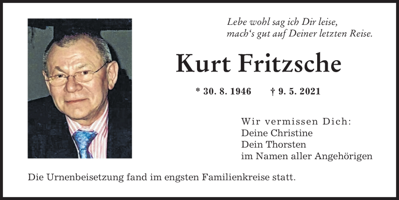 Traueranzeige von Kurt Fritzsche von Augsburger Allgemeine