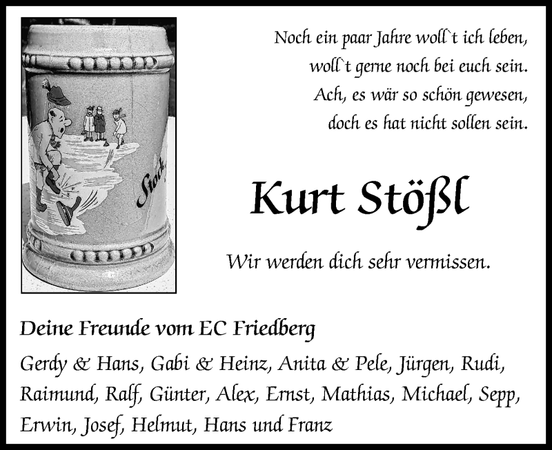 Traueranzeige von Kurt Stößl von Augsburger Allgemeine