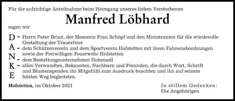 Traueranzeige von Manfred Löbhard von Landsberger Tagblatt