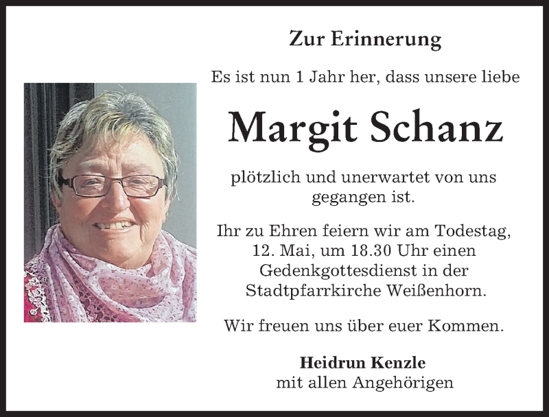 Traueranzeige von Margit Schanz von Neu-Ulmer Zeitung