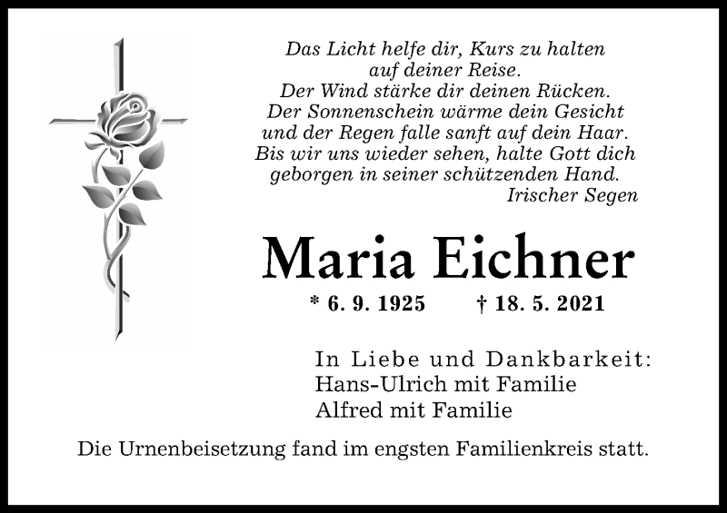 Traueranzeige von Maria Eichner von Augsburger Allgemeine