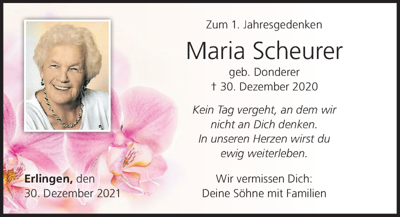 Traueranzeige von Maria Scheurer von Wertinger Zeitung, Augsburger Allgemeine