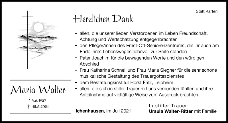 Traueranzeige von Maria Walter von Günzburger Zeitung