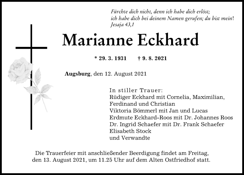 Traueranzeige von Marianne Eckhard von Augsburger Allgemeine