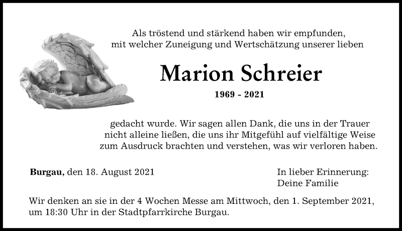 Traueranzeige von Marion Schreier von Günzburger Zeitung