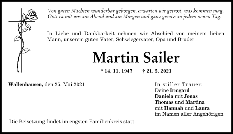 Traueranzeige von Martin Sailer von Neu-Ulmer Zeitung