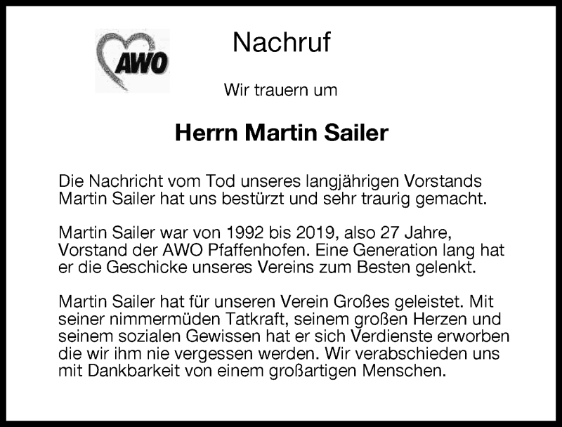 Traueranzeige von Martin Sailer von Neu-Ulmer Zeitung