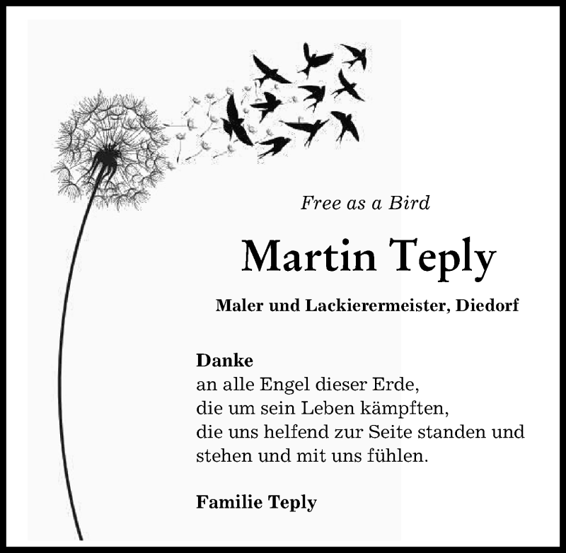 Traueranzeige von Martin Teply von Augsburger Allgemeine