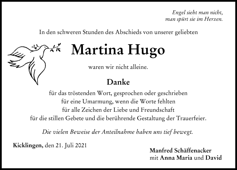 Traueranzeige von Martina Hugo von Donau Zeitung