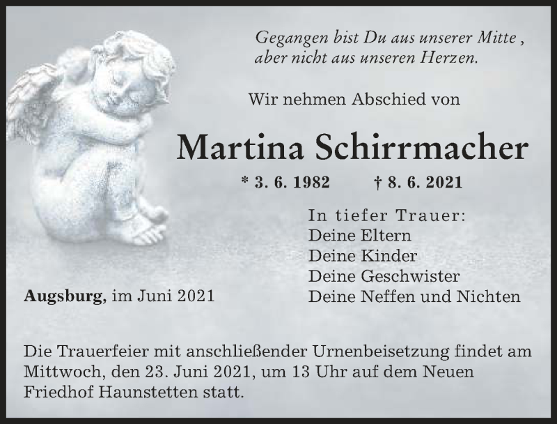 Traueranzeige von Martina Schirrmacher von Augsburger Allgemeine