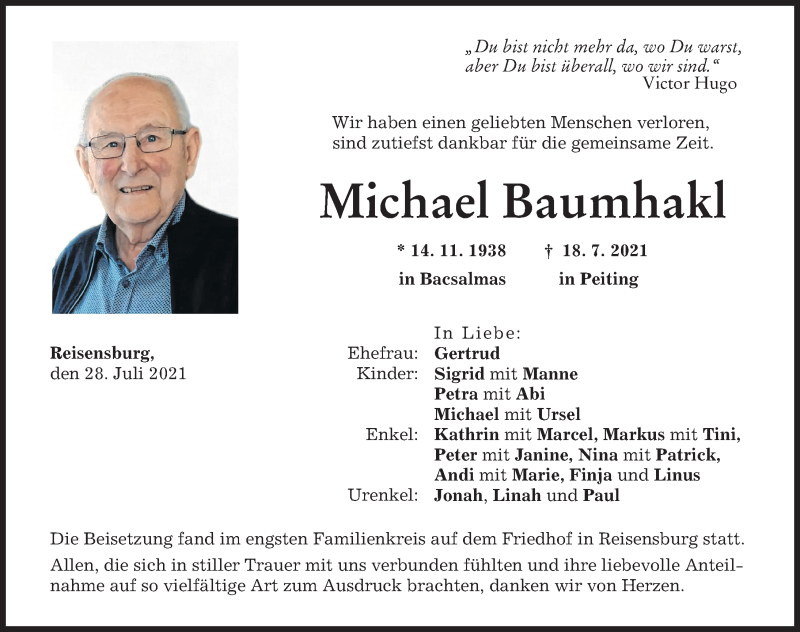 Traueranzeige von Michael Baumhakl von Günzburger Zeitung